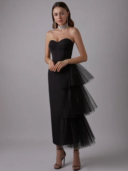 Side Mesh Strapless Dress