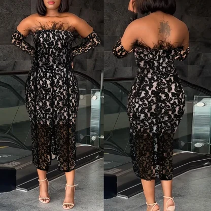 Hollow Lace Strapless Dress - Image 4