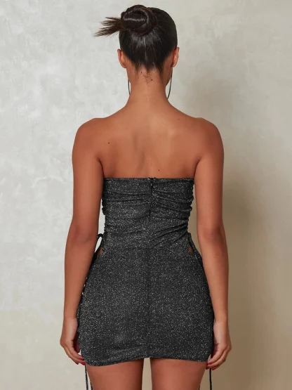 Glitter Drawstring Strapless Dress Set - Image 5