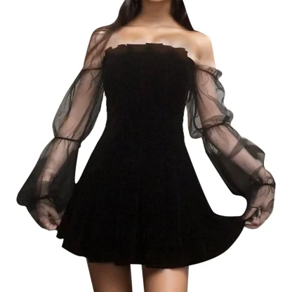 Mesh Sleeve Strapless Dress - Image 2