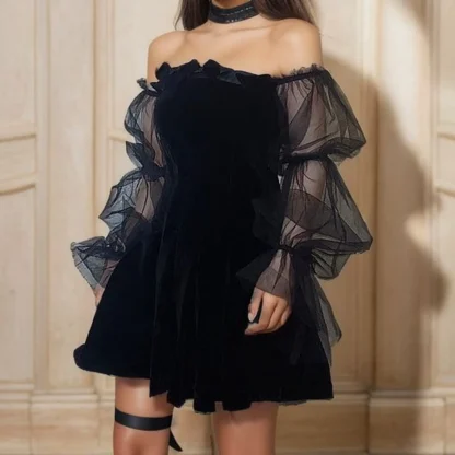 Mesh Sleeve Strapless Dress - Image 3