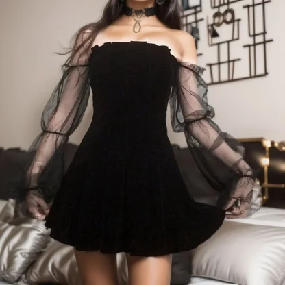 Mesh Sleeve Strapless Dress