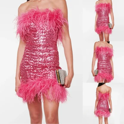Pink Sequin Strapless Dress - Image 2