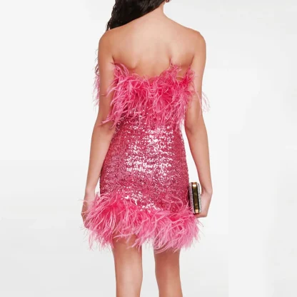 Pink Sequin Strapless Dress - Image 4