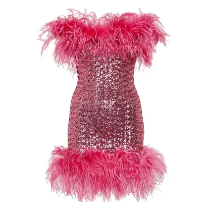 Pink Sequin Strapless Dress - Image 5