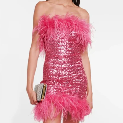 Pink Sequin Strapless Dress