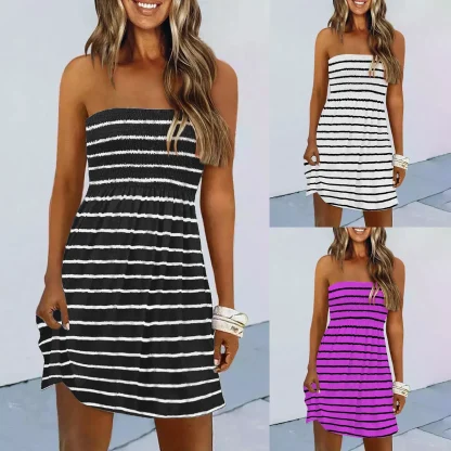 Smocked Striped Strapless Dress - Image 6