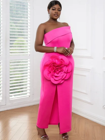Fushia Pink Strapless Dress - Image 3