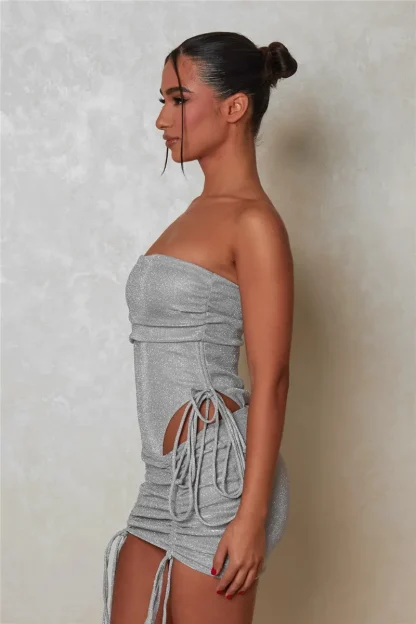 Glitter Drawstring Strapless Dress Set - Image 6