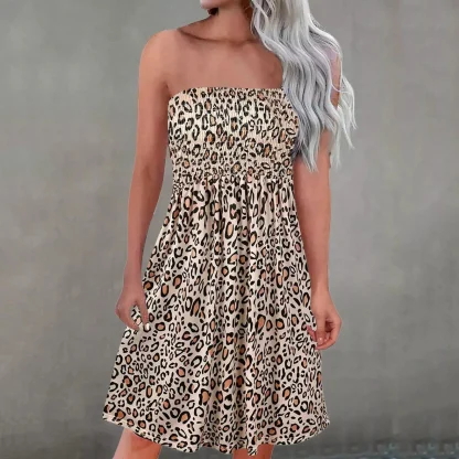 Smocked Leopard Strapless Dress