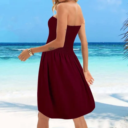 Smocked Solid-colored Strapless Dress - Image 2