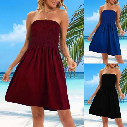 Smocked Solid-colored Strapless Dress - Image 6
