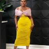Ruched Color-block Strapless Dress