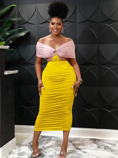 Ruched Color-block Strapless Dress