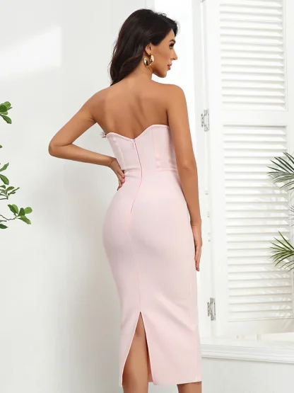 Elegant Pink Bow Strapless Dress - Image 6