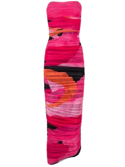 Multicoloured Ruched Strapless Dress - Image 4