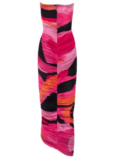 Multicoloured Ruched Strapless Dress - Image 5