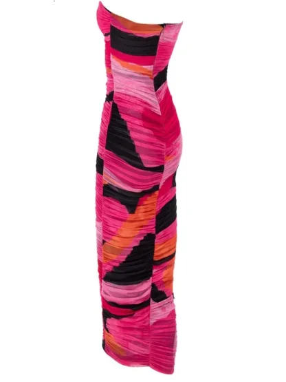 Multicoloured Ruched Strapless Dress - Image 6