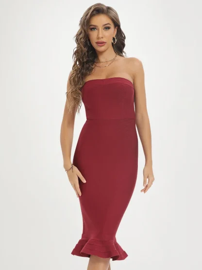 Skinny Ruffle Hem Strapless Dress﻿ - Image 2