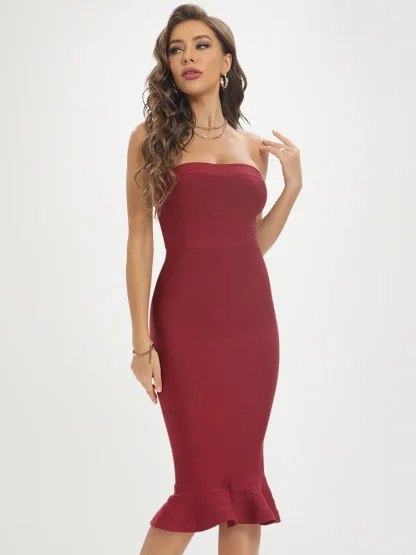 Skinny Ruffle Hem Strapless Dress﻿ - Image 3