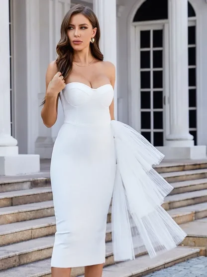 Elegant White Mesh Strapless Dress - Image 5