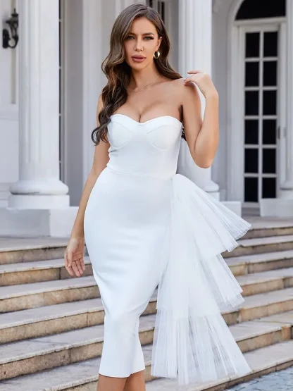 Elegant White Mesh Strapless Dress