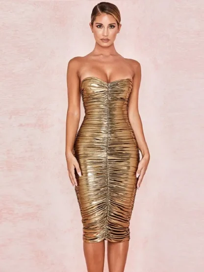 Sexy Ruched Strapless Midi Dress - Image 5
