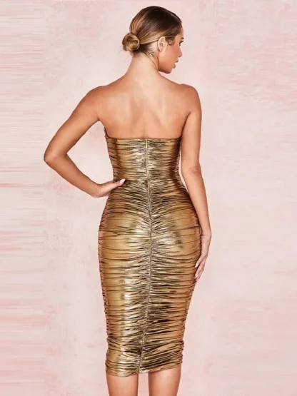 Sexy Ruched Strapless Midi Dress - Image 6