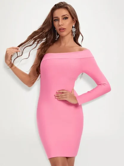 Inclined Shoulder Strapless Dress - Image 3