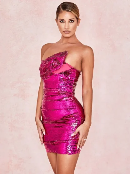 Hot Pink Sequin Strapless Dress