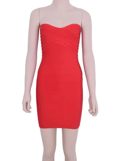 Solid Bodycon Strapless Dress - Image 2