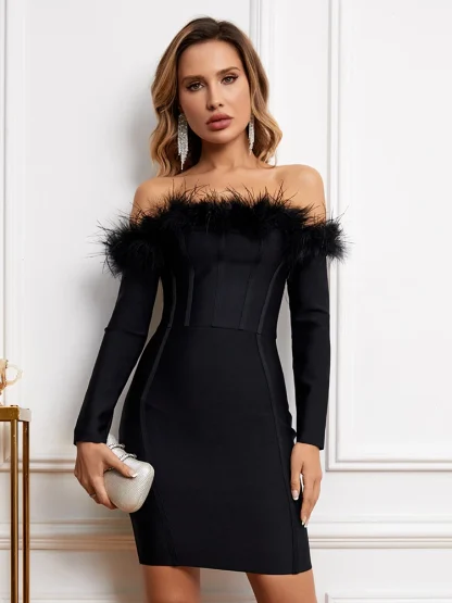 Long Sleeve Cocktail Strapless Dress - Image 3