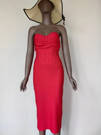 Sexy Red Bandage Strapless Dress - Image 3