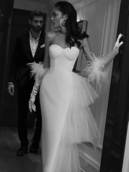 White Romantic Strapless Dress - Image 6