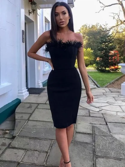 Zippered Bandage Strapless Dress