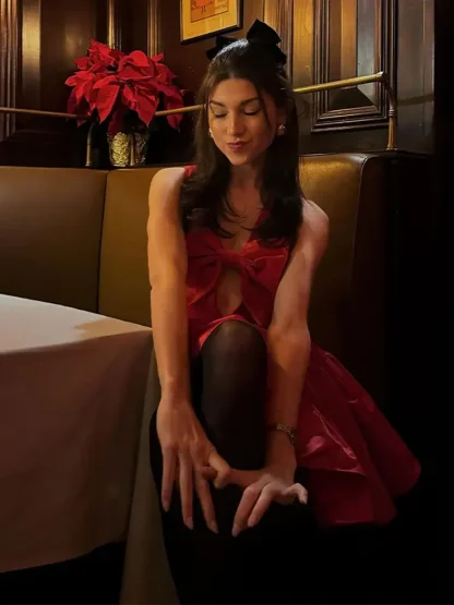 Red Bow Cutout Strapless Dress - Image 6