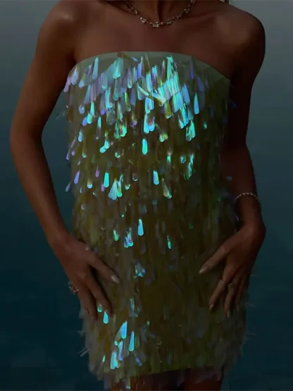 Sequined Mini Strapless Party Dress - Image 2