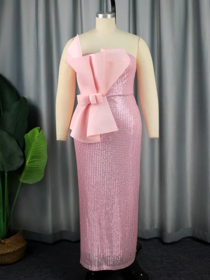 Elegant Sequins Pink Strapless Dress - Image 2
