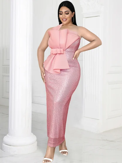 Elegant Sequins Pink Strapless Dress