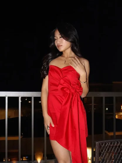 Red Bow Tie Strapless Dresses - Image 7