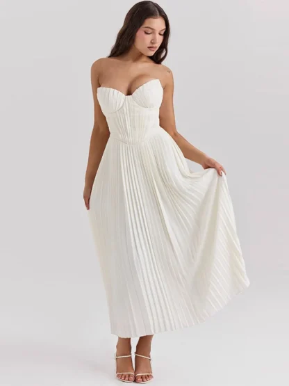 Pleated Maxi Strapless Dresses - Image 2