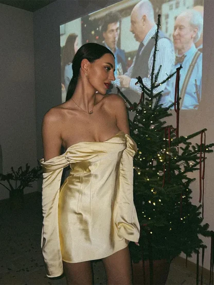 Solid Off-shoulder Strapless Dress
