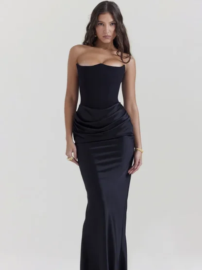 Black Corset Maxi Strapless Dresses - Image 4