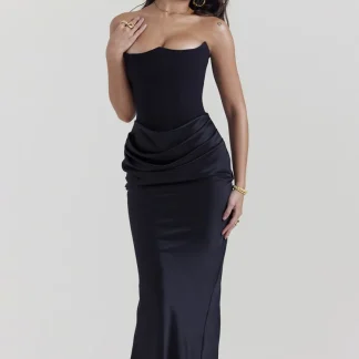 Black Corset Maxi Strapless Dresses