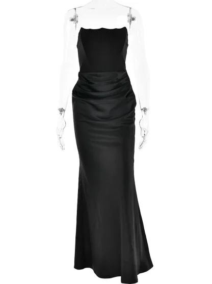 Black Corset Maxi Strapless Dresses - Image 5