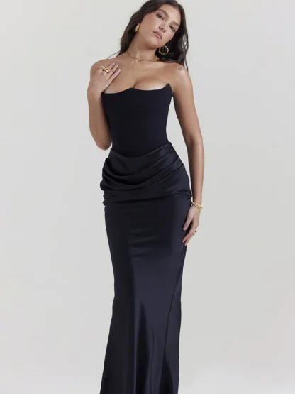 Black Corset Maxi Strapless Dresses