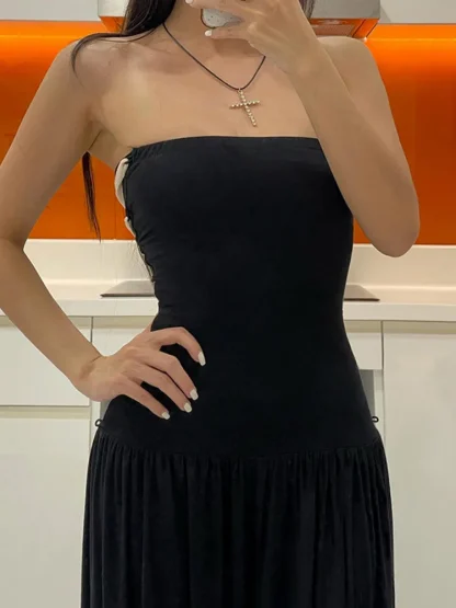 Black Lace-up Maxi Strapless Dresses - Image 5