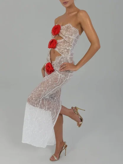 Sheer Lace Maxi Strapless Dresses - Image 4