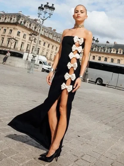 Hollow Out Bow Strapless Dress - Image 2