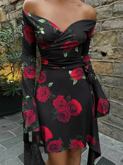 Floral Off-shoulder Strapless Dress - Image 2